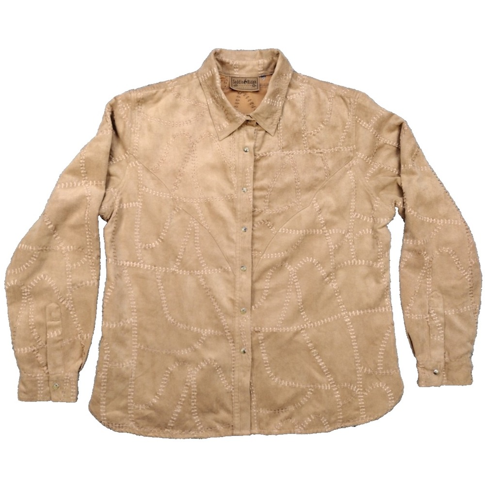 Saddle Ridge VTG 90s Look Women's L Western Cowboy Brown Pearl Snap Shirt